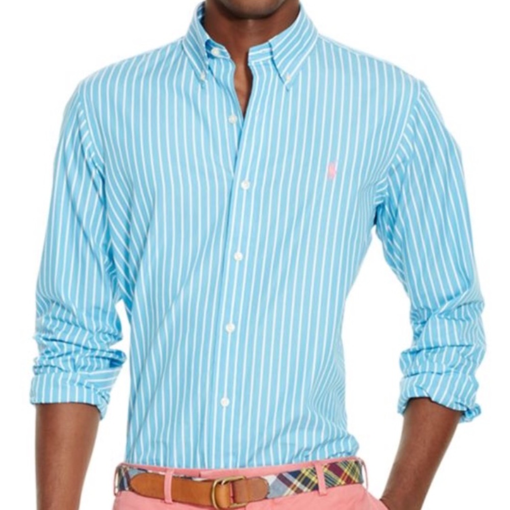 Polo Ralph Lauren Blue/Teal Striped Poplin Shirt